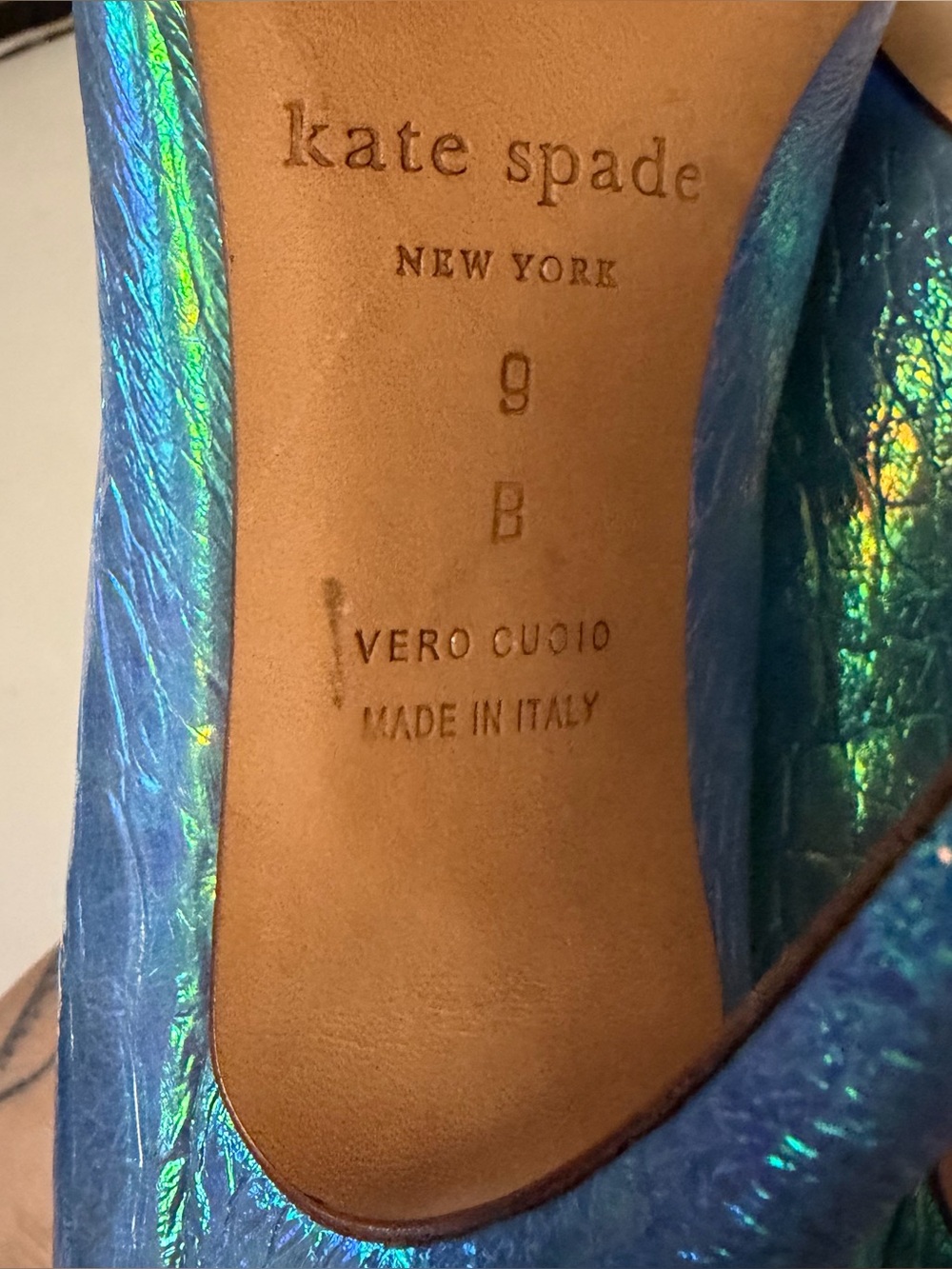 Blue Turquoise Croc Embossed Aquatic Pointy Toe Pump Leather Kate Spade Size 9 - Picture 3 of 5